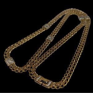 Nina Ricci Vintage Gold Plated Rhinestone Chain Necklace